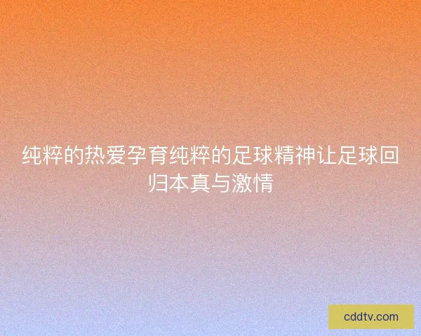 纯粹的热爱孕育纯粹的足球精神让足球回归本真与激情